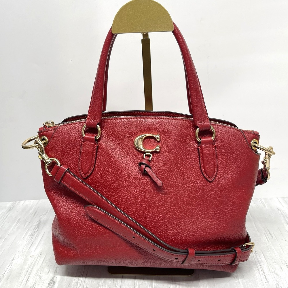 Coach Remi 1317 Satchel True Red Pebbled‎ Leather Crossbody Handbag Preowned